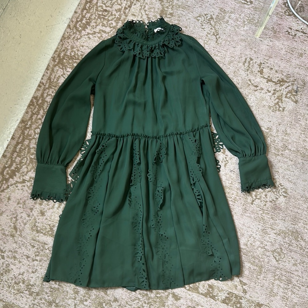 See By Chloé Laser Cut Trim Green Dress